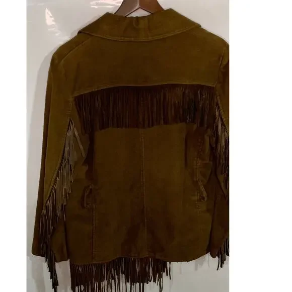 Western vintage brown jacket microsuede with real suede fringe sz 14 - Picture 2 of 5
